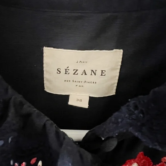 Sezane Chlo Shirt Embroidered Navy Size 38 US 6 Pink Creation - Picture 4 of 5